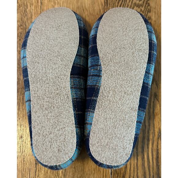 New! Minnetonka Wool Flannel Moc Slipper Sz 9 Blue and Green Plaid Faux Fur - Picture 6 of 6
